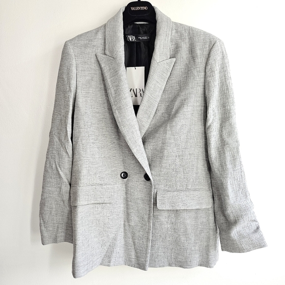 New Zara Double Breasted Textured Weaver Grey Blazer/Jacket Groufit NWT XS - Picture 3 of 15